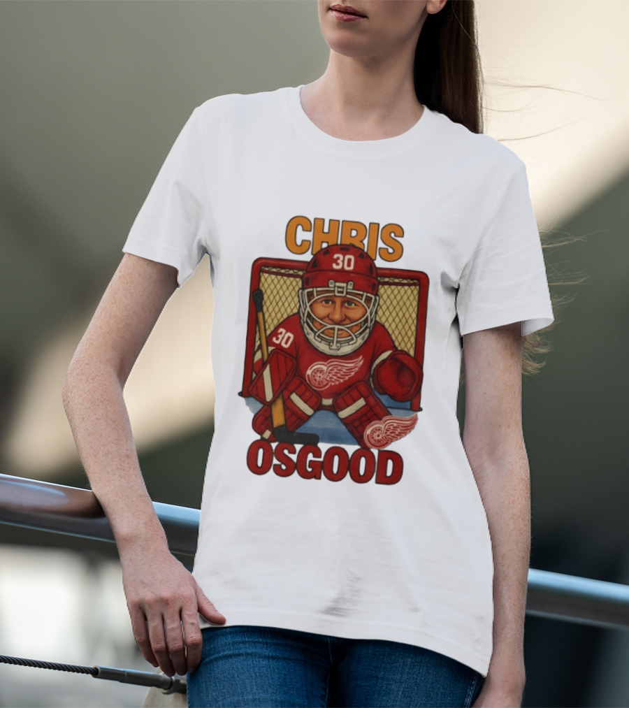 CHRIS OSGOOD 30 Detroit Red Wings Hockey Goalie Caricature T-Shirt