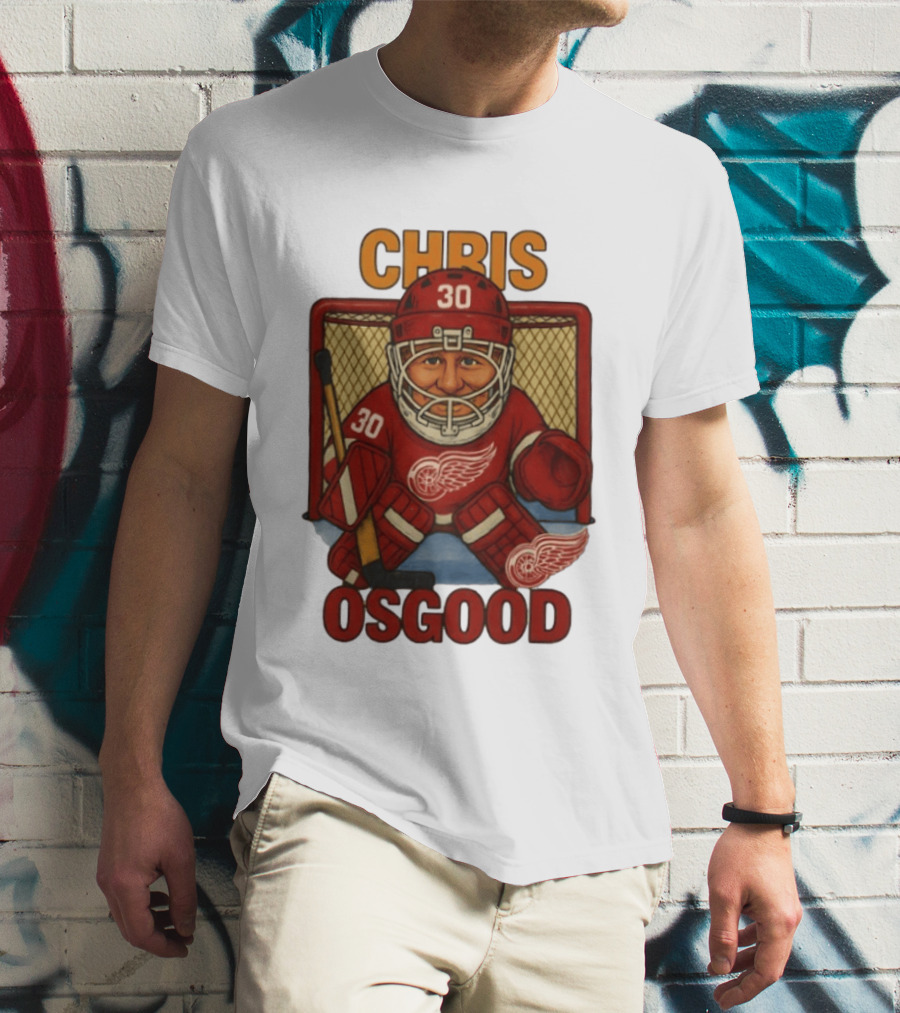 CHRIS OSGOOD 30 Detroit Red Wings Hockey Goalie Caricature T-Shirt