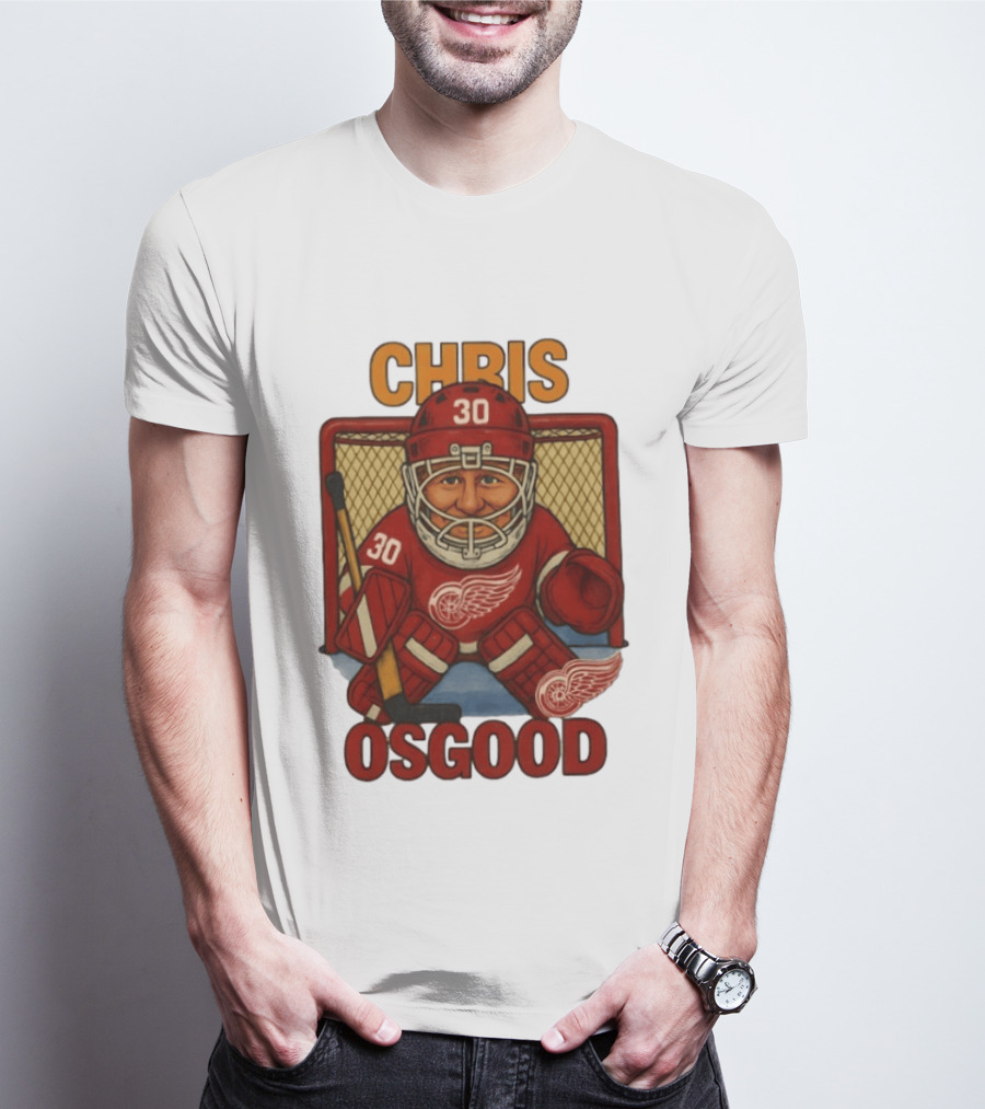 CHRIS OSGOOD 30 Detroit Red Wings Hockey Goalie Caricature T-Shirt