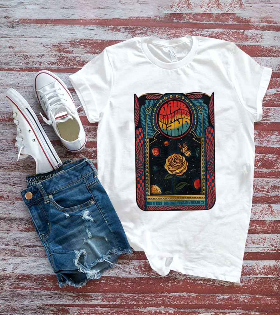 Dave Matthews Band May 9 2026 Dos Equis Pavilion Dallas TX Retro Psychedelic Butterfly Rose Planet T-Shirt