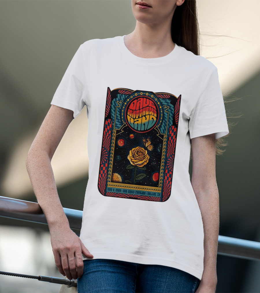 Dave Matthews Band May 9 2026 Dos Equis Pavilion Dallas TX Retro Psychedelic Butterfly Rose Planet T-Shirt