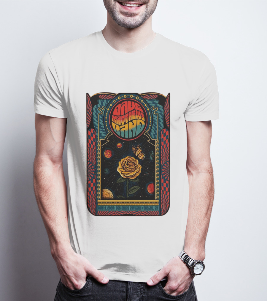 Dave Matthews Band May 9 2026 Dos Equis Pavilion Dallas TX Retro Psychedelic Butterfly Rose Planet T-Shirt