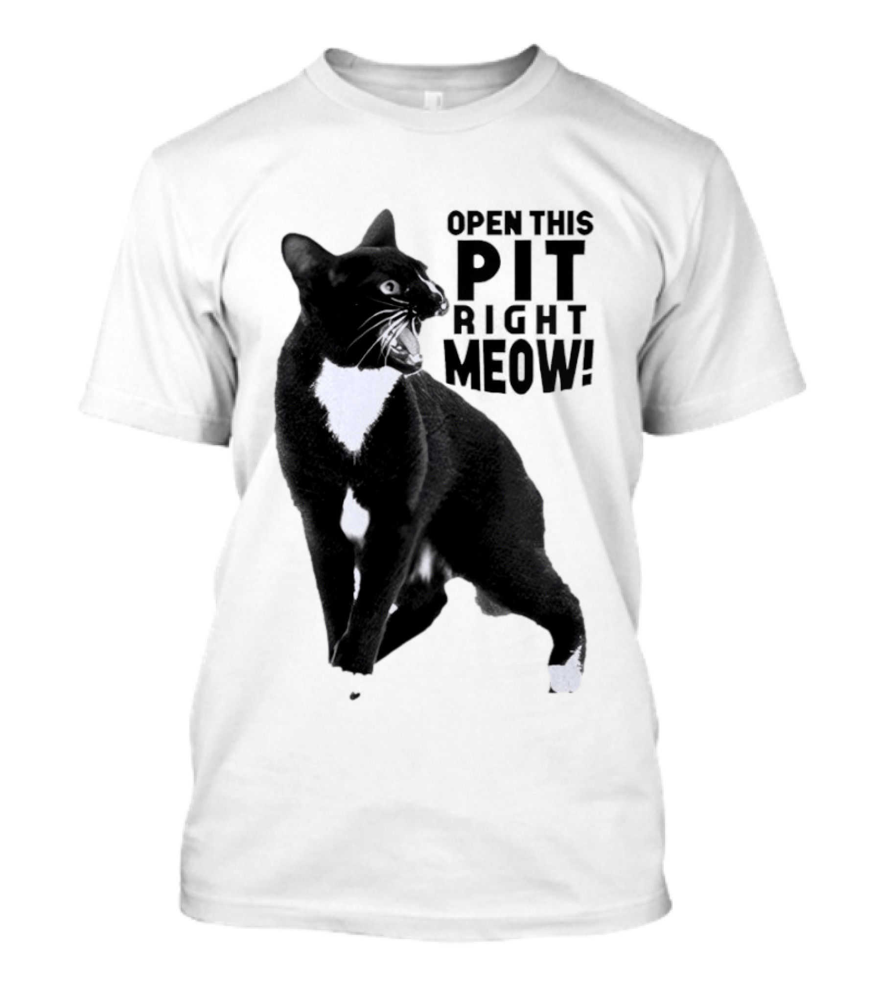 Open This Pit Right Meow Black And White Cat T-Shirt