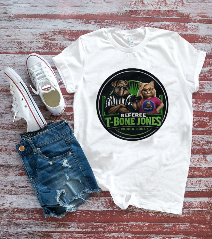Referee Bone Jones Productions Light Blue Gaming Ashley Bulldog Cat T-Shirt