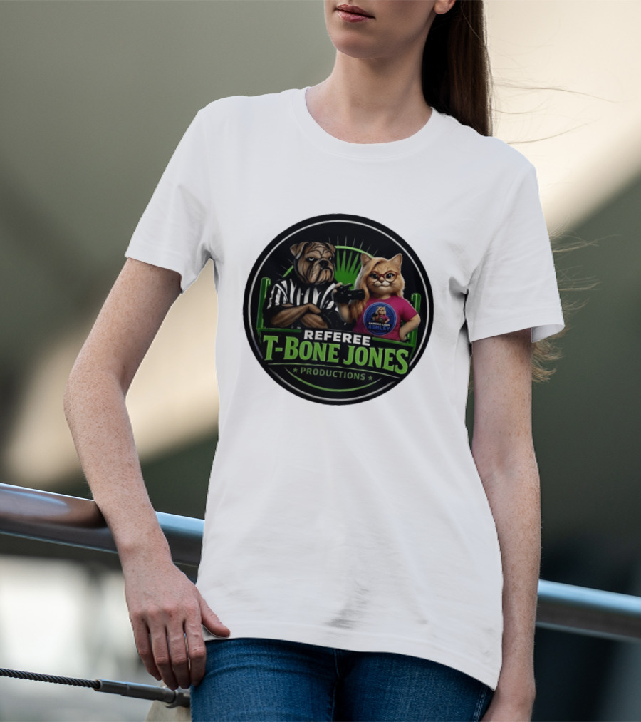 Referee Bone Jones Productions Light Blue Gaming Ashley Bulldog Cat T-Shirt