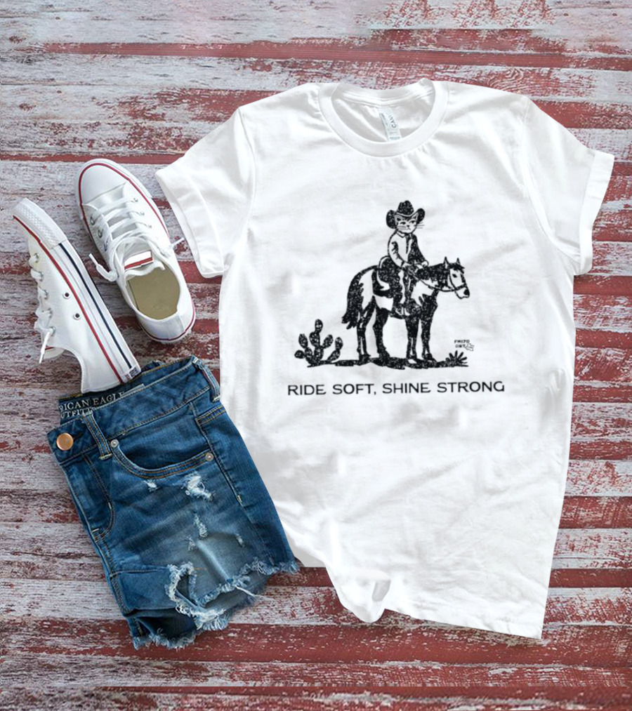 Cowboy Cat Riding Horse Ride Soft Shine Strong Cactus Scenery T-Shirt