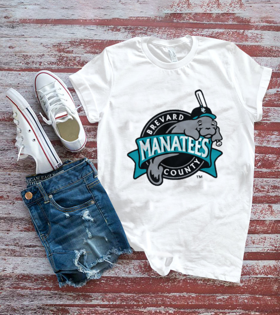 Brevard County Manatees Baseball Team Cap Mascot With Bat And Ball T-Shirt