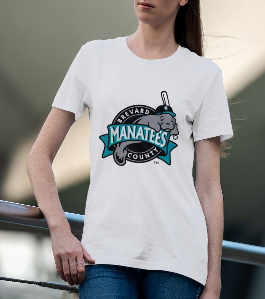 Brevard County Manatees Baseball Team Cap Mascot With Bat And Ball T-Shirt