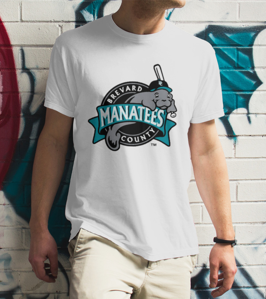 Brevard County Manatees Baseball Team Cap Mascot With Bat And Ball T-Shirt