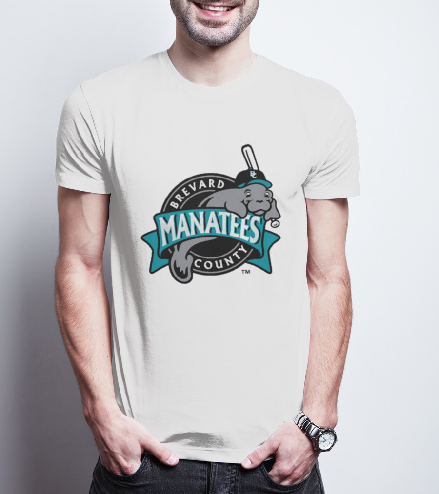 Brevard County Manatees Baseball Team Cap Mascot With Bat And Ball T-Shirt