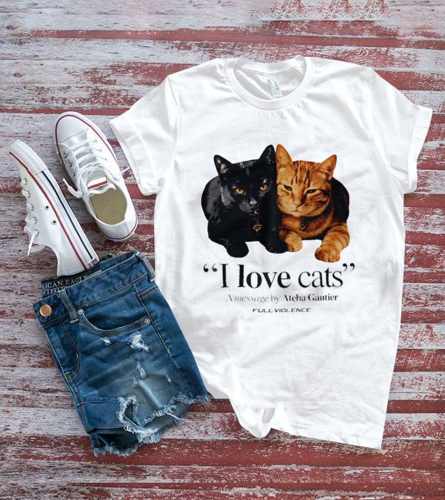 I Love Cats Ateba Gautier Full Violence Black And Ginger Cat Duo T-Shirt
