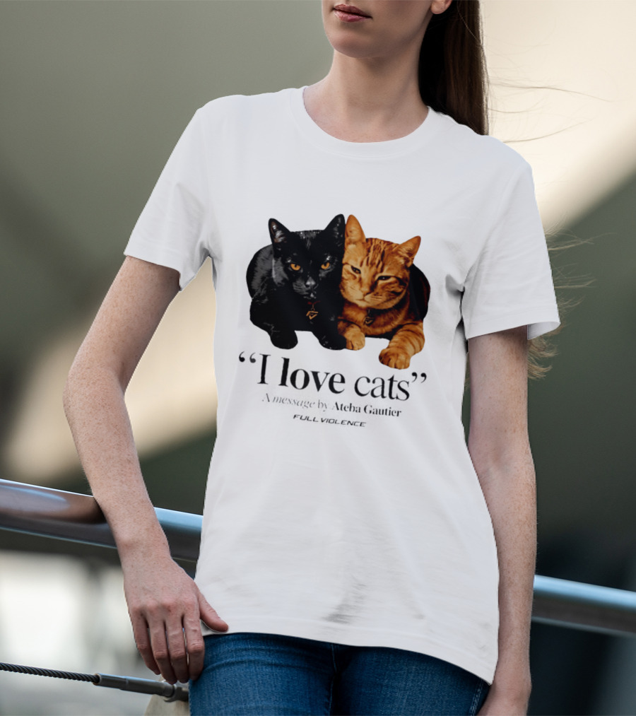 I Love Cats Ateba Gautier Full Violence Black And Ginger Cat Duo T-Shirt