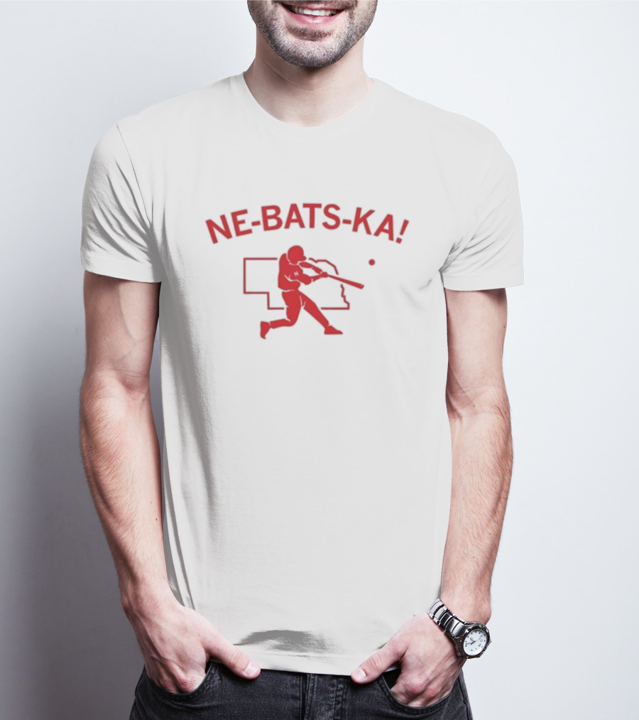 Ne Bats Ka Baseball Player Nebraska Outline Red T-Shirt
