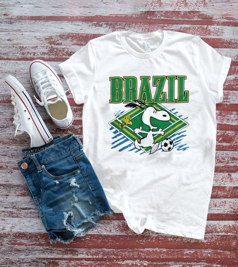 Brazil Soccer Snoopy Woodstock Peanuts Characters Football T-Shirt