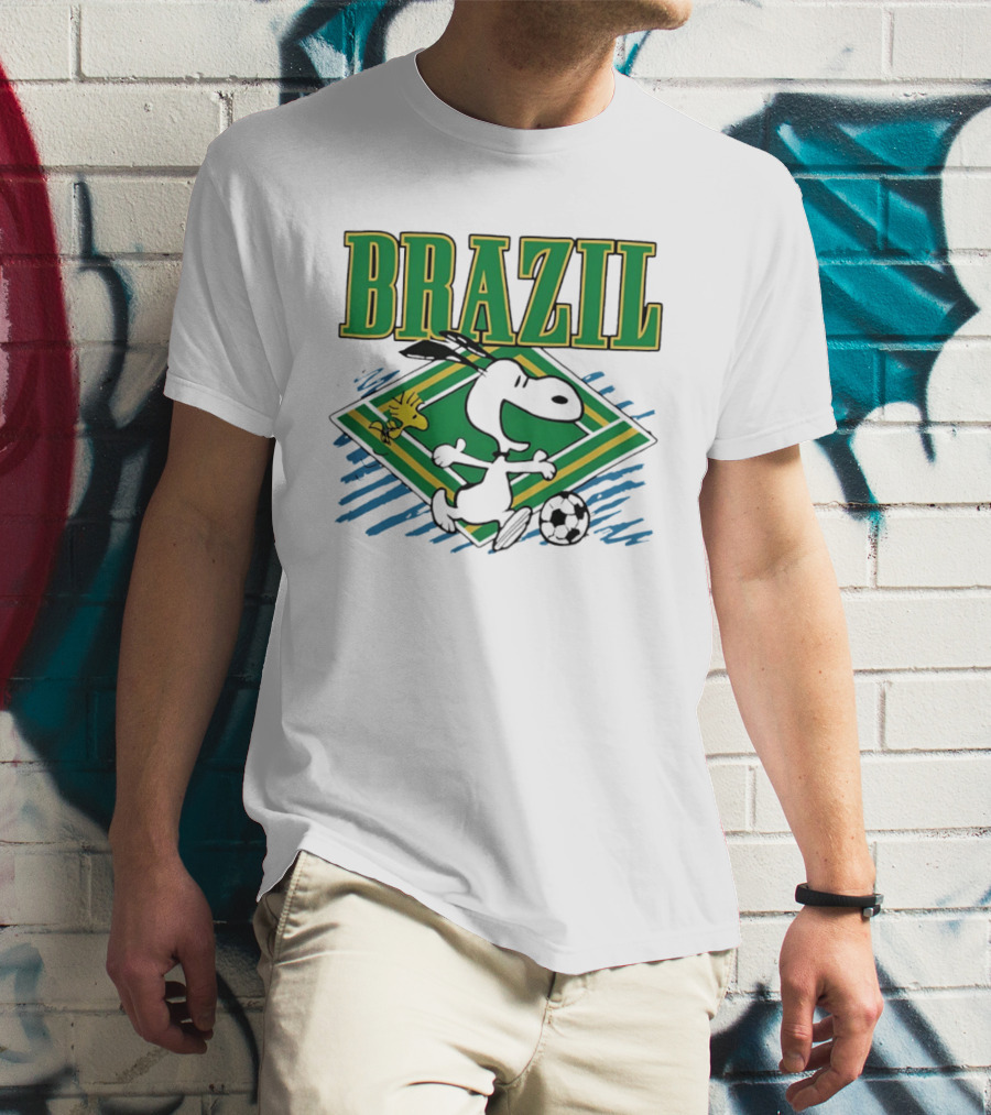 Brazil Soccer Snoopy Woodstock Peanuts Characters Football T-Shirt