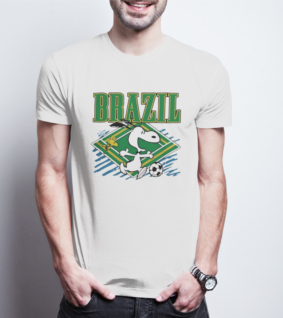 Brazil Soccer Snoopy Woodstock Peanuts Characters Football T-Shirt