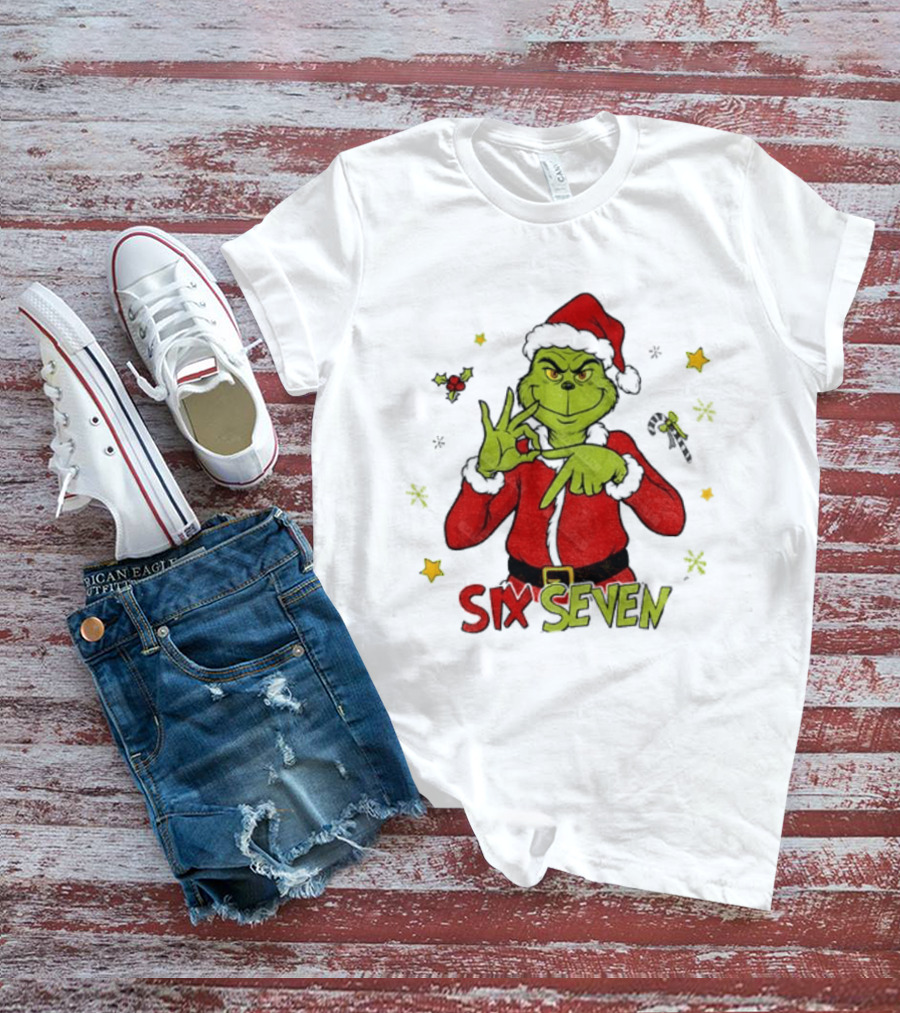 Grinch Santa Six Seven 6 7 Meme Christmas Stars Candy Cane T-Shirt
