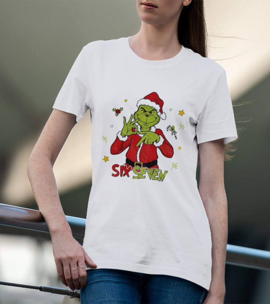 Grinch Santa Six Seven 6 7 Meme Christmas Stars Candy Cane T-Shirt
