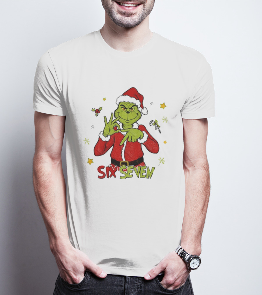 Grinch Santa Six Seven 6 7 Meme Christmas Stars Candy Cane T-Shirt