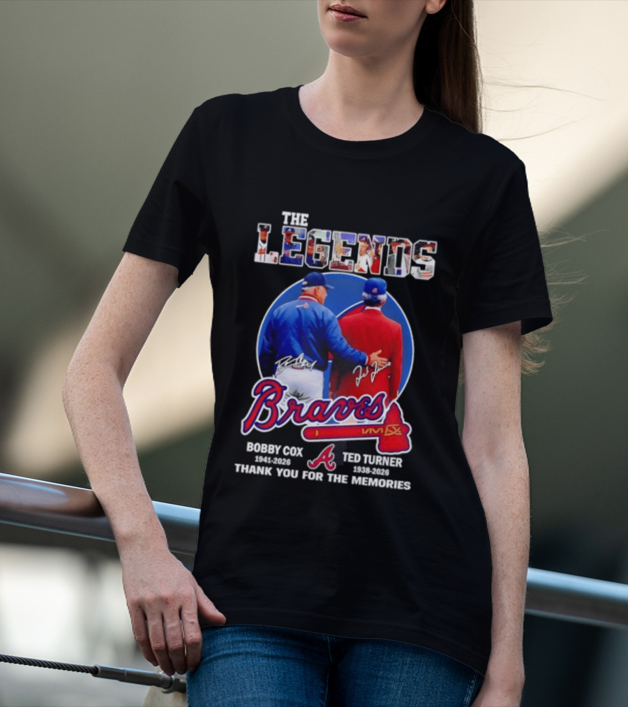 Bobby Cox Ted Turner Atlanta Braves Legends Thank You For The Memories Signatures T-Shirt