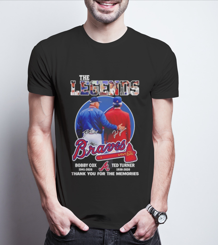 Bobby Cox Ted Turner Atlanta Braves Legends Thank You For The Memories Signatures T-Shirt
