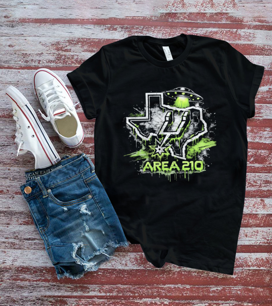 San Antonio Area 210 Spurs Fiesta UFO Texas Map T-Shirt