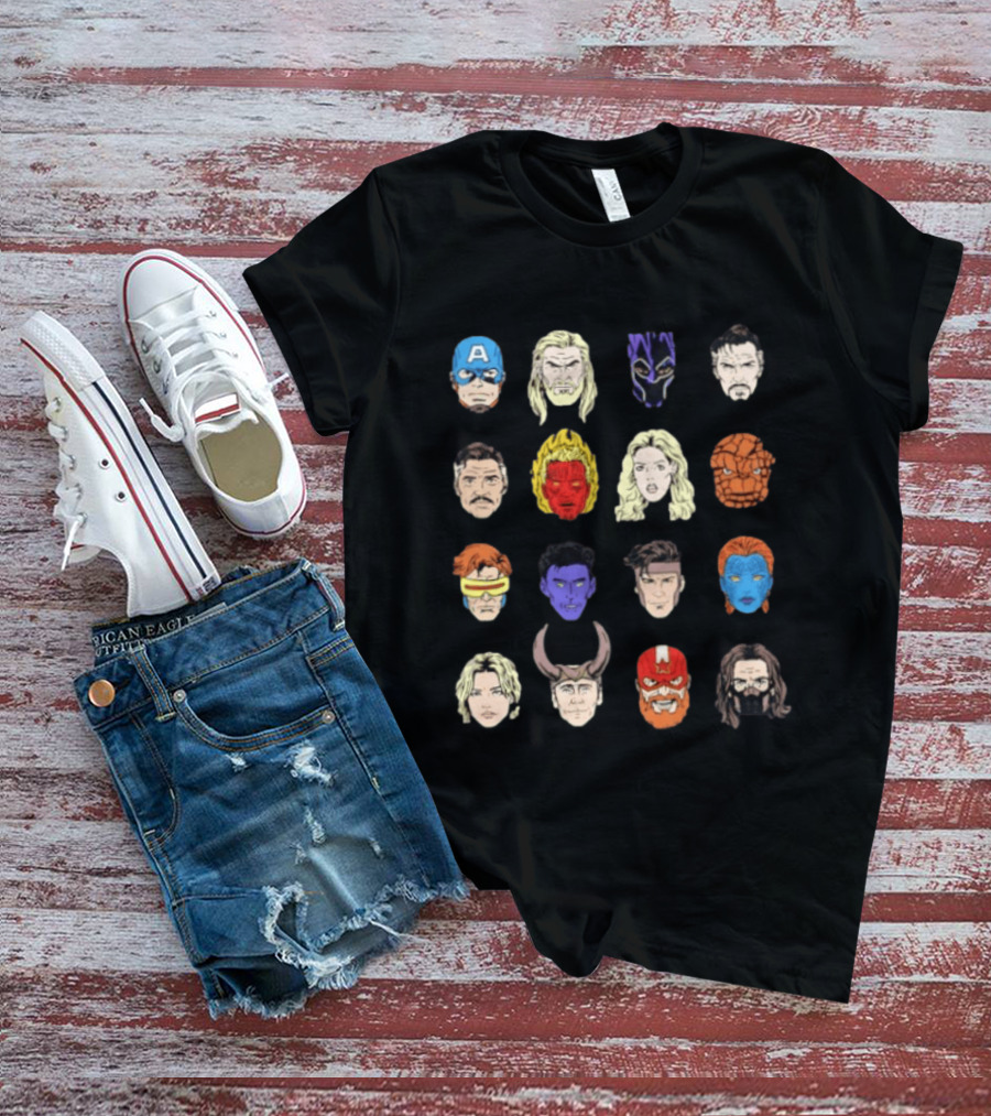 Heroes Assemble Big Head Iconic Characters Collage T-Shirt
