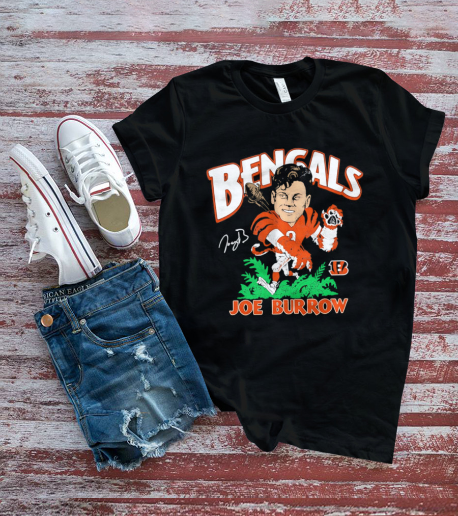 Bengals Joe Burrow Caricature Football T-Shirt