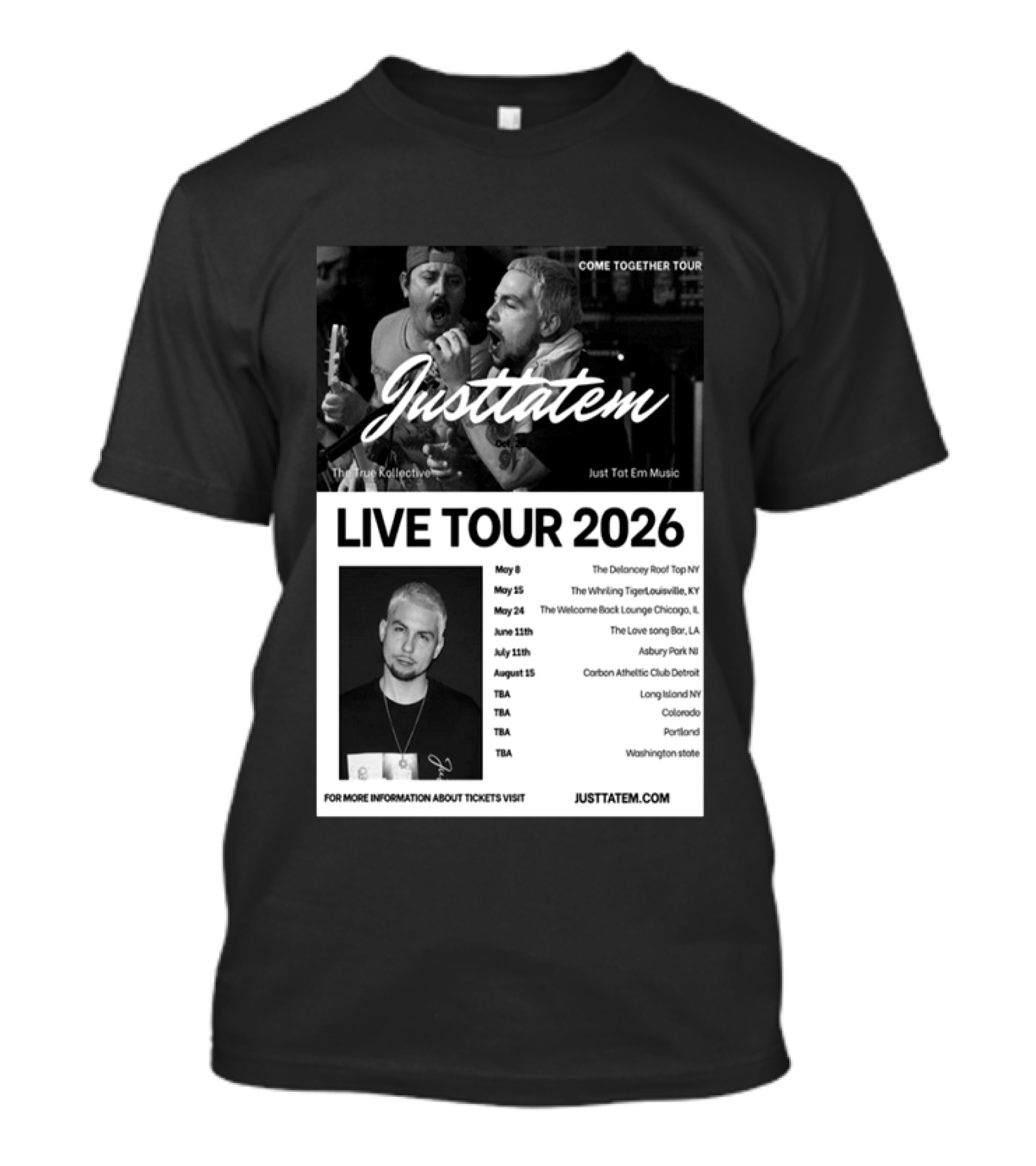 Live Tour 2026 Justtatem Come Together Justin Barona Tour Dates T-Shirt