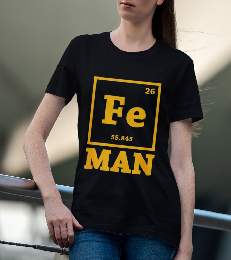 Fe 26 55.845 Periodic Chemistry Element Man T-Shirt