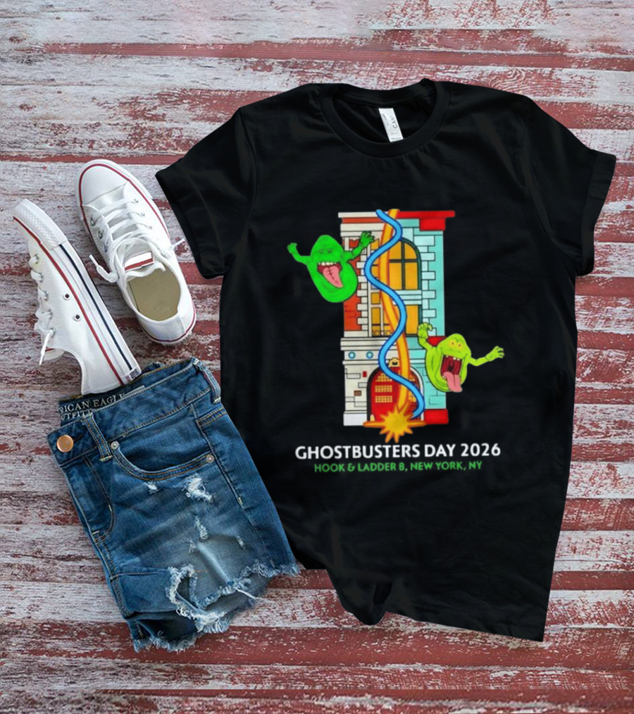 Ghostbusters Day 2026 Hook & Ladder 8 Firehouse Slimer Double Feature T-Shirt