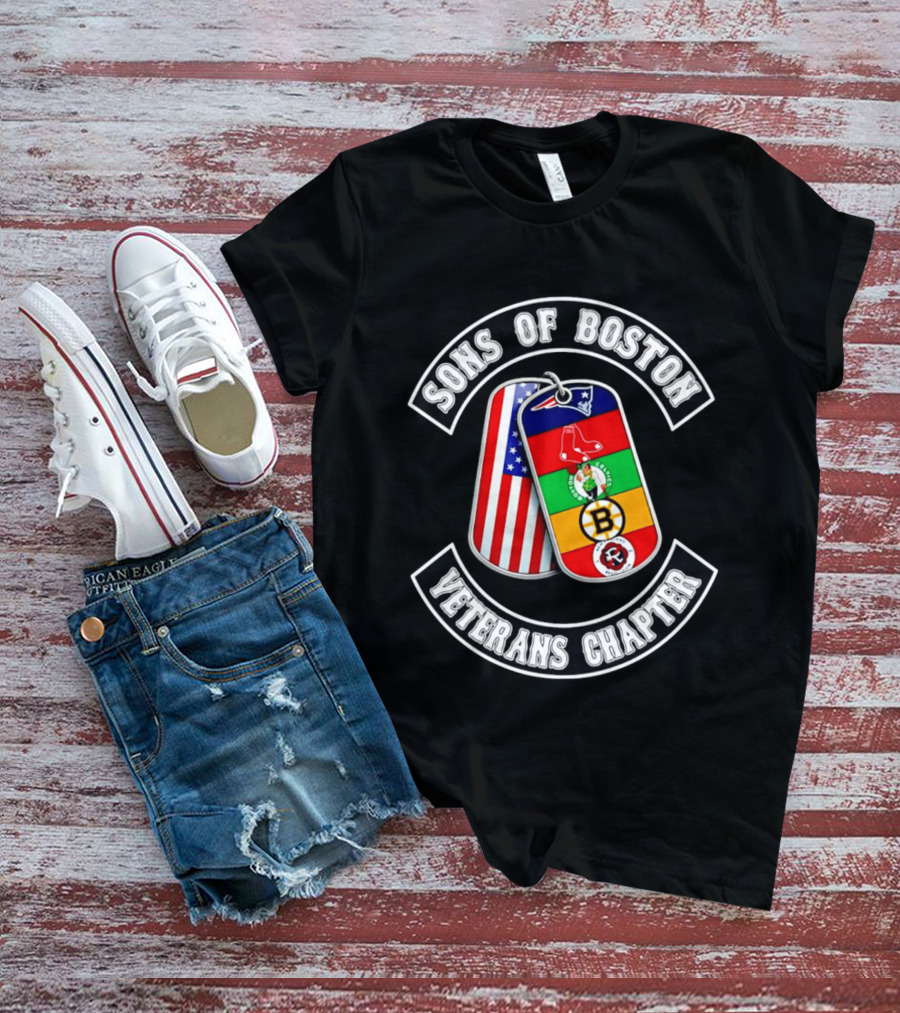 Boston Sports Patriots Red Sox Celtics Bruins Revolution Flags Dog Tags T-Shirt