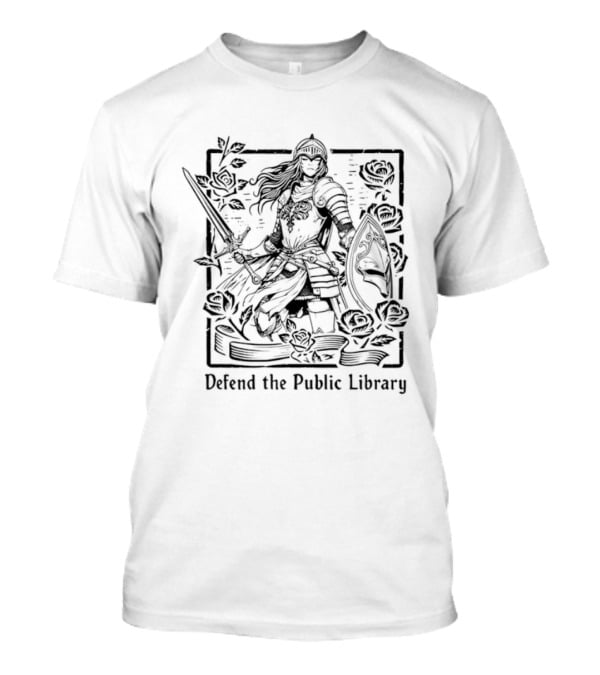 Defend The Public Library Knight With Sword And Roses T-Shirt