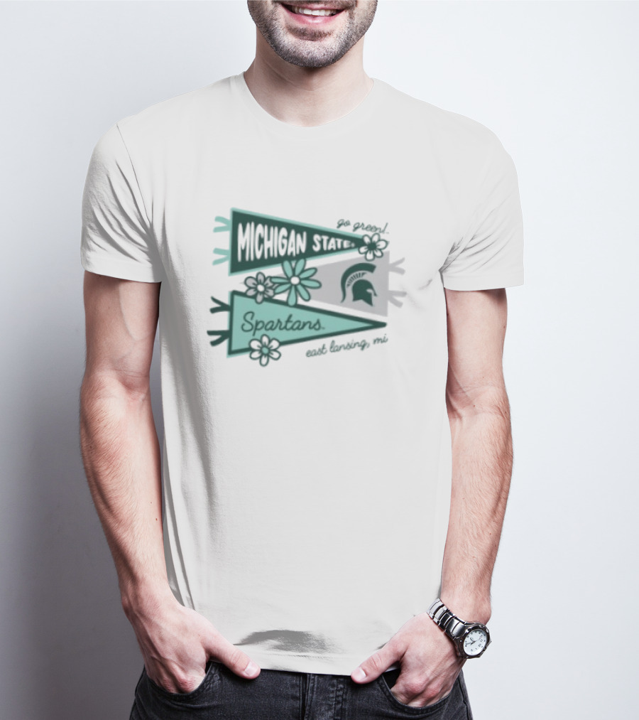 Michigan State Spartans Pennant East Lansing MI Flowers T-Shirt