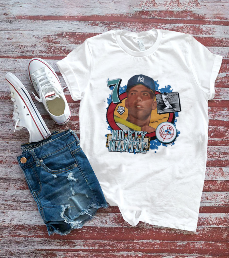 Mickey Mantle New York Yankees Topps 75 Number 7 Yankees Patch T-Shirt