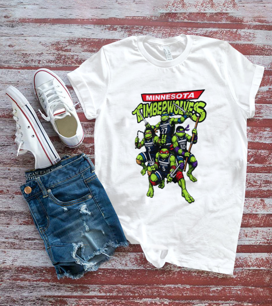 Minnesota Timberwolves Ninja Turtles Crossover Edwards Gobert Randle McDaniels T-Shirt