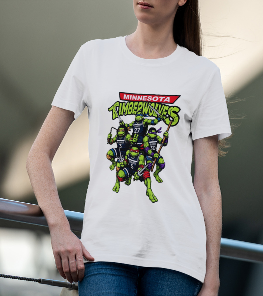 Minnesota Timberwolves Ninja Turtles Crossover Edwards Gobert Randle McDaniels T-Shirt