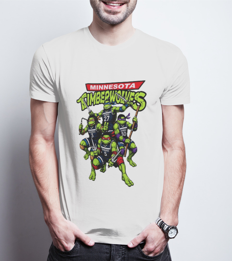 Minnesota Timberwolves Ninja Turtles Crossover Edwards Gobert Randle McDaniels T-Shirt