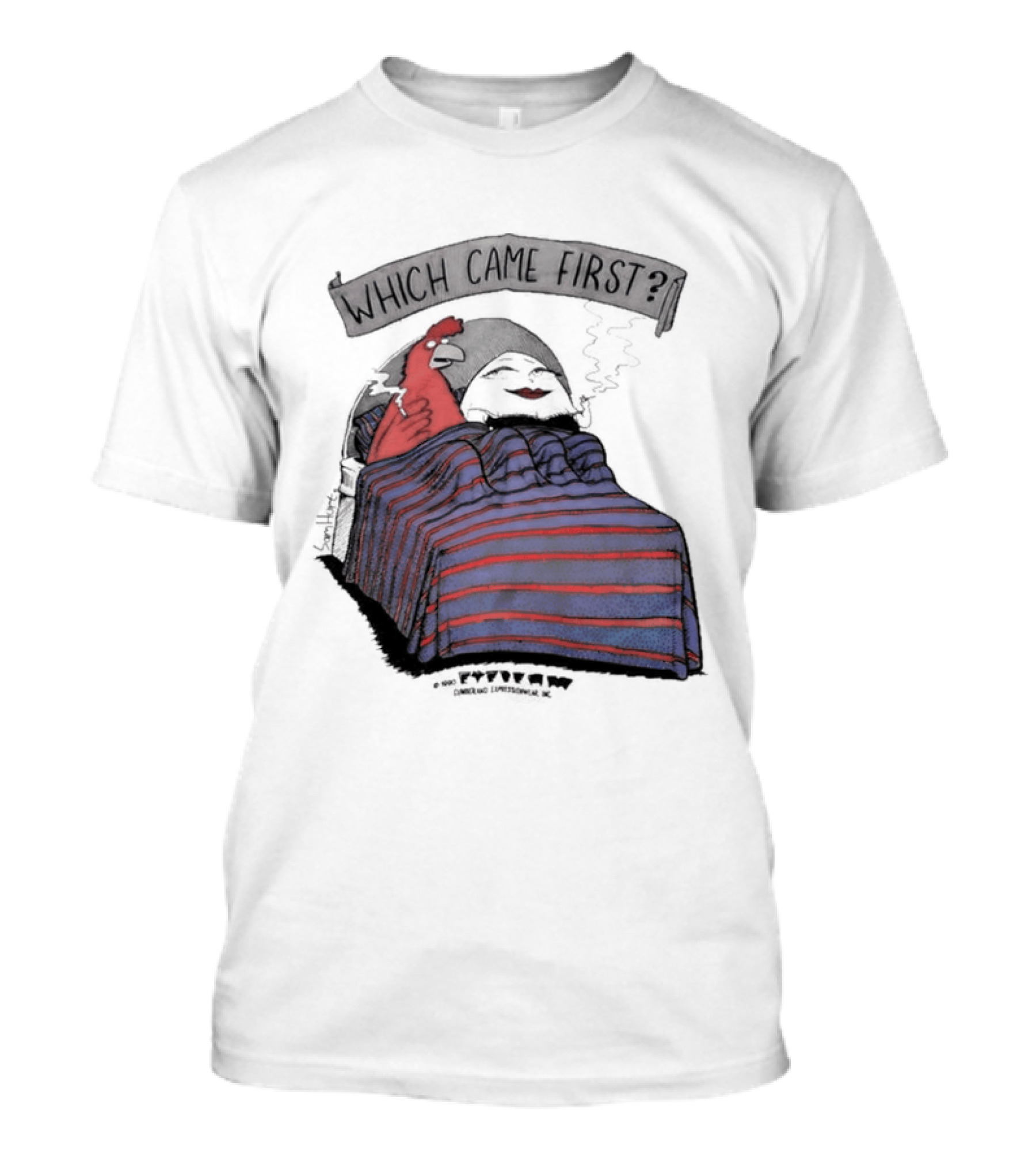 Which Came First The Chicken Or The Egg Striped Bed Scene T-Shirt
