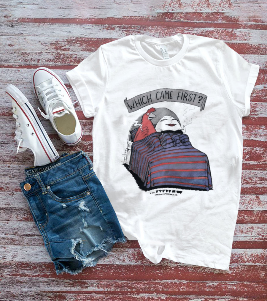Which Came First The Chicken Or The Egg Striped Bed Scene T-Shirt