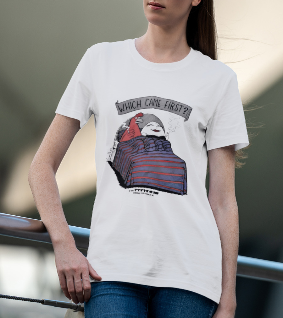 Which Came First The Chicken Or The Egg Striped Bed Scene T-Shirt