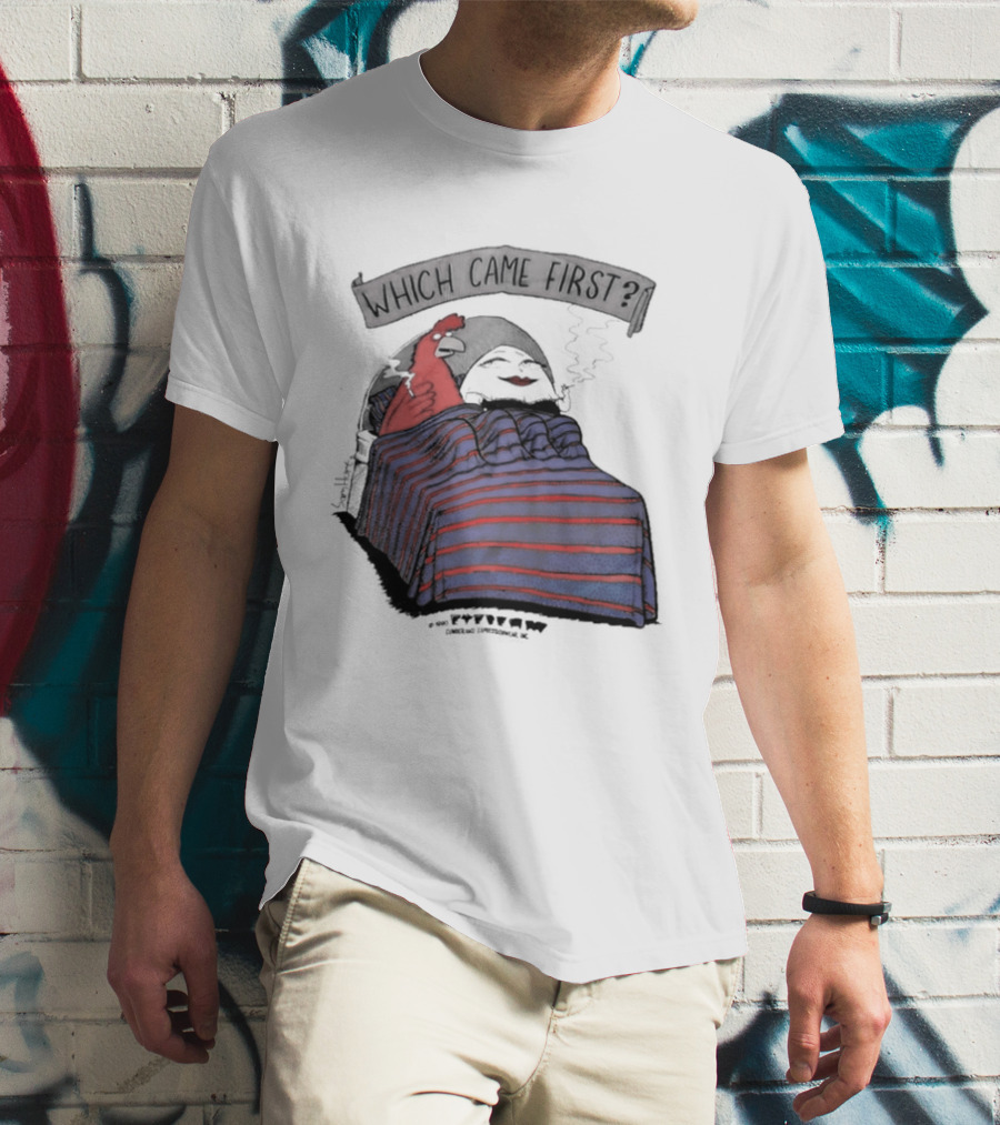 Which Came First The Chicken Or The Egg Striped Bed Scene T-Shirt