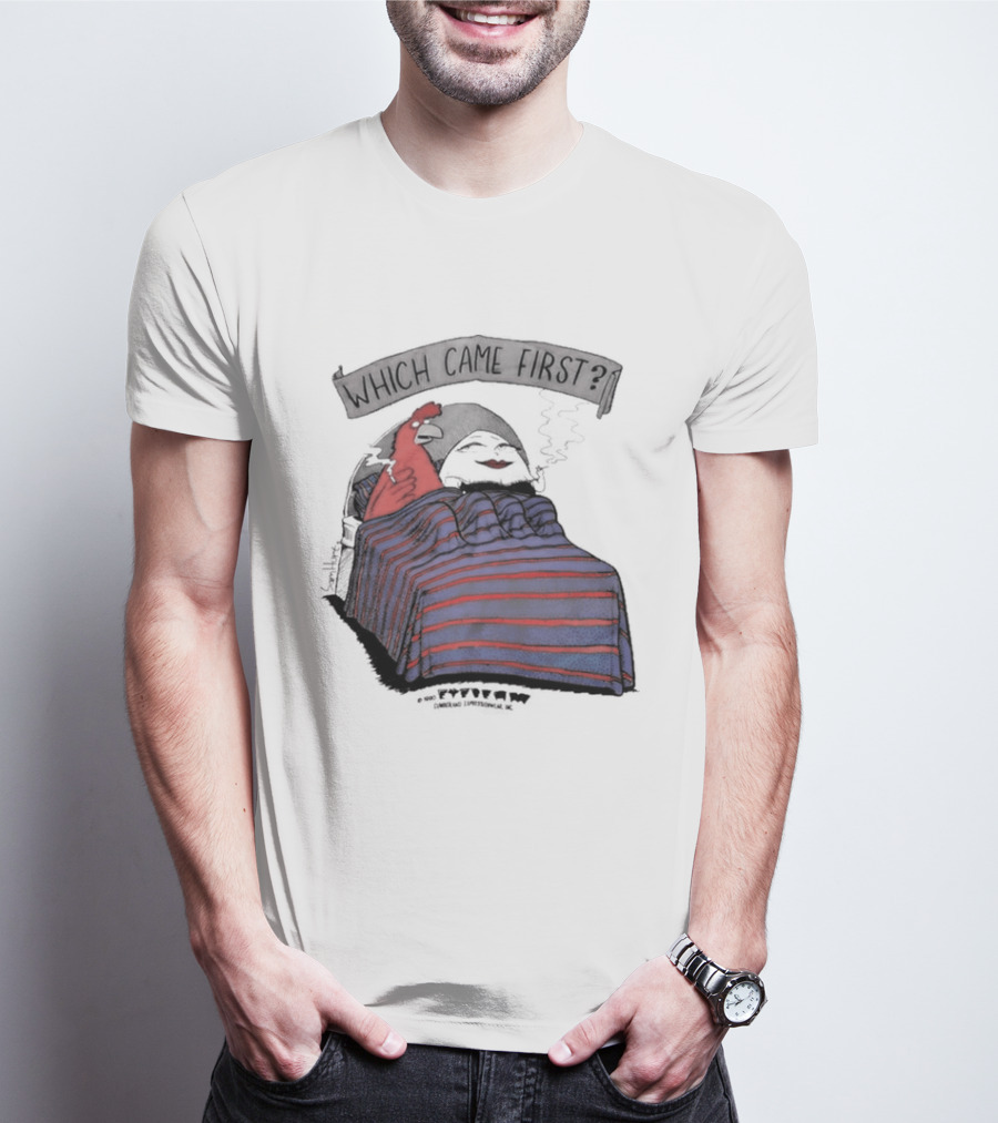 Which Came First The Chicken Or The Egg Striped Bed Scene T-Shirt