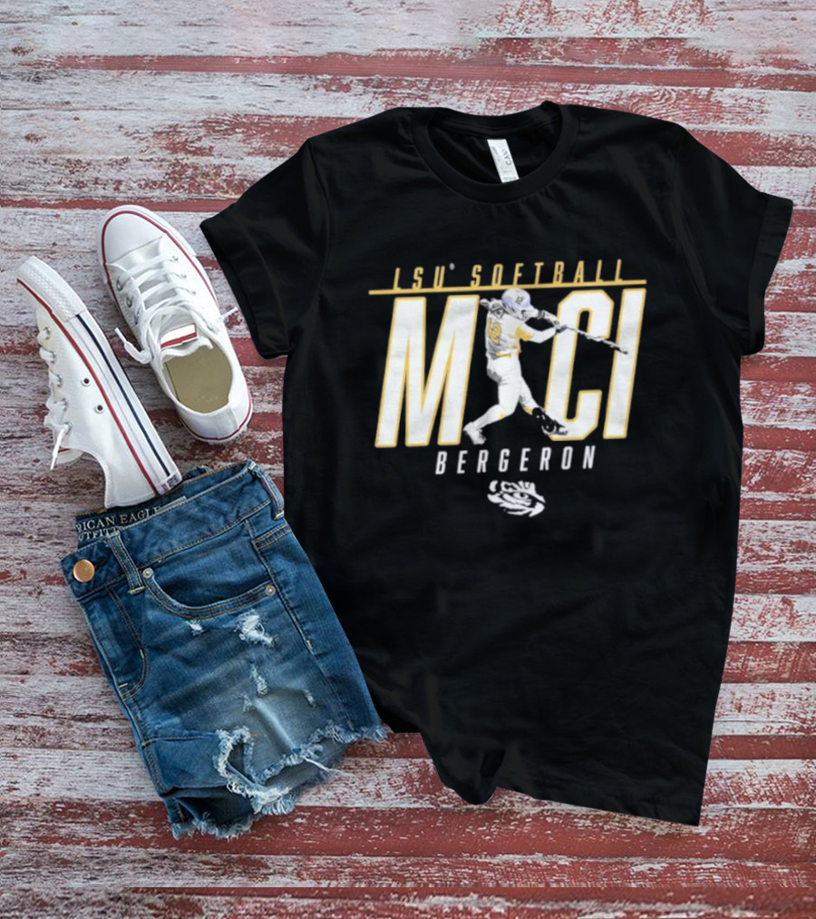 LSU Softball Maci Bergeron Swinging Action Baseball T-Shirt