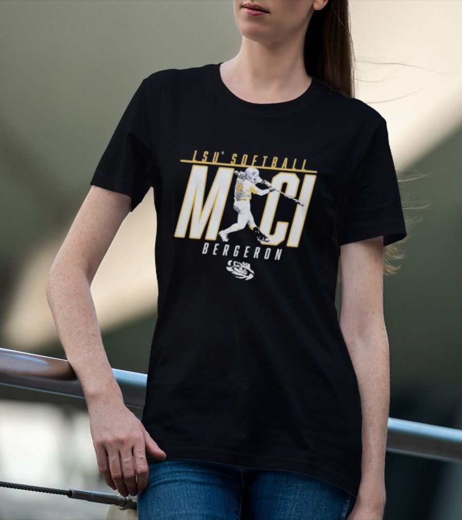 LSU Softball Maci Bergeron Swinging Action Baseball T-Shirt