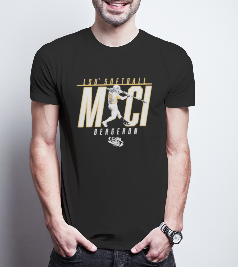 LSU Softball Maci Bergeron Swinging Action Baseball T-Shirt