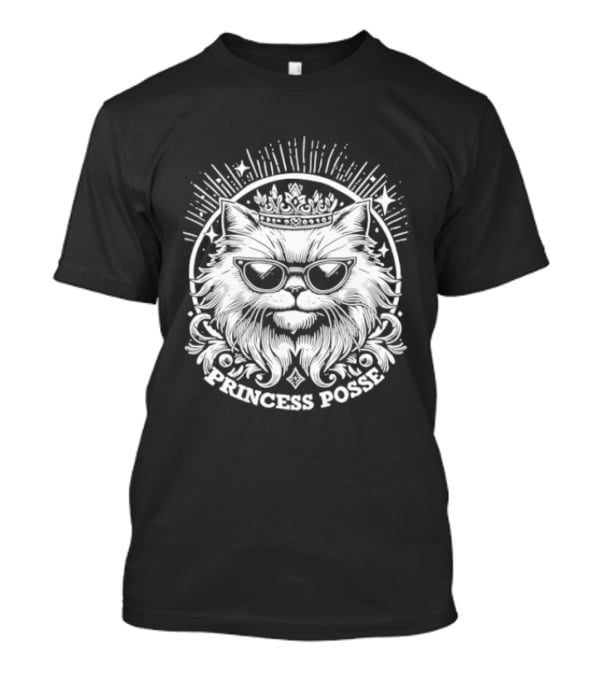 Cat Princess Posse Gothic Emblem Fierce Feline Crown T-Shirt