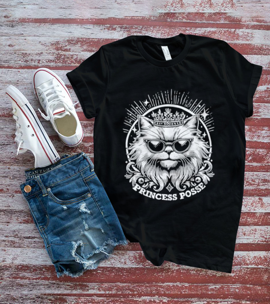 Cat Princess Posse Gothic Emblem Fierce Feline Crown T-Shirt