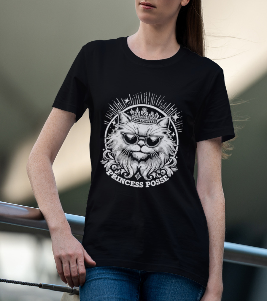 Cat Princess Posse Gothic Emblem Fierce Feline Crown T-Shirt