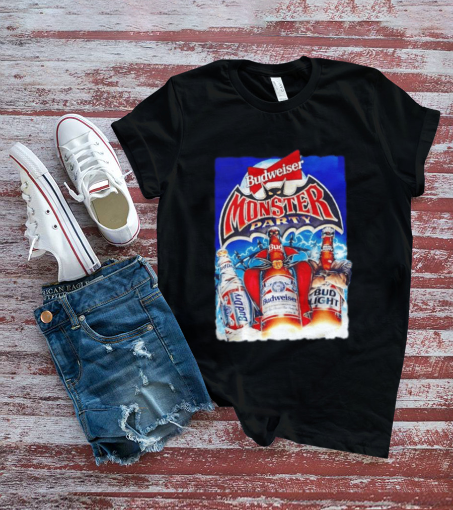 Budweiser Monster Party Bud Dry Bud Light Bottles Halloween Celebration T-Shirt